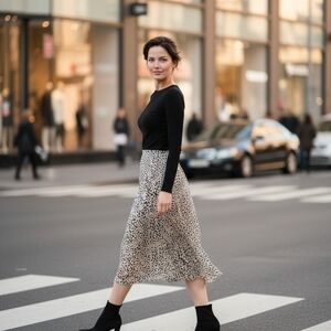 Elegant Black and Tan Leopard Print Skirt